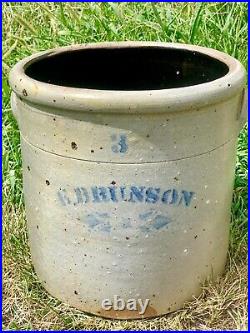 Rare Iowa Salt Glaze Stoneware 3 Gallon E. Brunson Stamped Fairport Ia 1870's! +