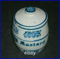 Rare MUSTARD Blue & White Stenciled Wildflower Spice Jar Stoneware Canister