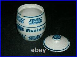 Rare MUSTARD Blue & White Stenciled Wildflower Spice Jar Stoneware Canister