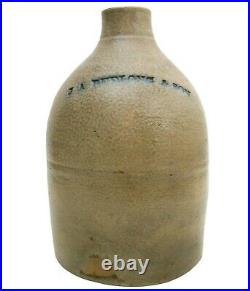 Rare Mid-19th C J. A. Budlong & Son 2 Qt Stmpd Salt Glzd Stoneware Jug, Prov, Ri