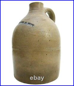 Rare Mid-19th C J. A. Budlong & Son 2 Qt Stmpd Salt Glzd Stoneware Jug, Prov, Ri