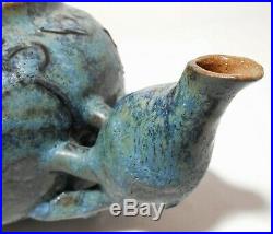 Rare Mid-20th C American Brutalist Vint Viscous Glazed Compound Stoneware Teapot