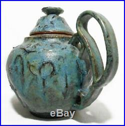 Rare Mid-20th C American Brutalist Vint Viscous Glazed Compound Stoneware Teapot