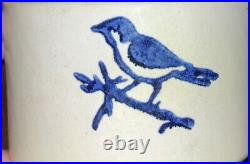 Rare Mini Antique Cobalt Blue Bird Crock Stoneware Pottery Burley Bowl Small VTG