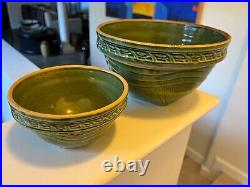 Rare Set with Tiny Bowl Sunburst Pattern Green Yellow wear McCoy Bowl