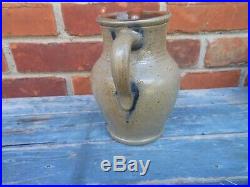 Rare Small Ovoid Stoneware Pitcher, New Jersey Cobalt Flower, Round Footed Base