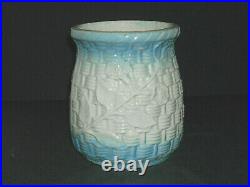 Rare TALL Blue & White Basketweave Crackers Canister Stoneware