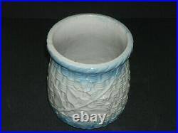 Rare TALL Blue & White Basketweave Crackers Canister Stoneware