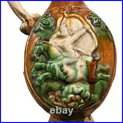 Rare Unusual Chinese Sancai Tang Dynasty Figural Phoenix Glazed Stoneware Ewer