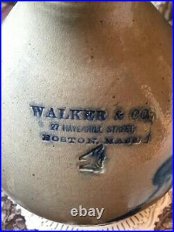 Rare Walker & CO Salt Glazed Stoneware Jug with Cobalt Bird