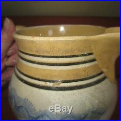 Rare antique mocha ware yellow ware 6 stoneware pottery pitcher 1800's
