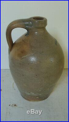 Rare diminutive saltgalze stoneware jug c 1850 w. Cobalt Chelsea Massachusetts