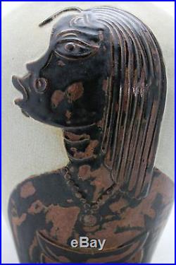 René Buthaud, large art deco celadon enamelled stoneware vase, two African woman