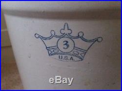 Robinson Ransbottom Pottery Stoneware Crock Blue 3 Gallon Crown U. S. A