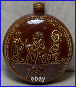 Rockingham Napoleon Flask Pottery Bottle Stoneware, Treacle Glaze, Antique! Htf