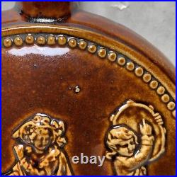 Rockingham Napoleon Flask Pottery Bottle Stoneware, Treacle Glaze, Antique! Htf