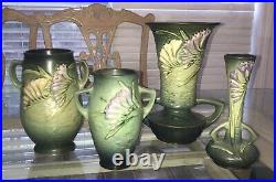 Roseville Pottery Antique Green Freesia Vases Set Of 4