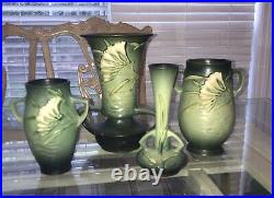 Roseville Pottery Antique Green Freesia Vases Set Of 4