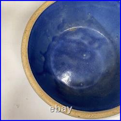 Ruckels Pottery Blue Sawtooth Crock White Hall Stoneware Bowl Illinois Tub