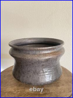 Rustic 19th Century Stoneware Spitoon Brown Large