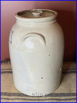 SCARCE Antique Primitve Salt Glazed Stoneware J. M. PRUDEN Elizabeth NJ Jar & Lid