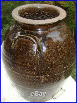 SIGNED Edgefield Catawba Pottery Southern Green Alkaline Glaze Stoneware 12 Jar