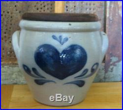 Salt Glaze Stoneware Rockdale Union Pottery Butter Churn Blue Heart & flowers