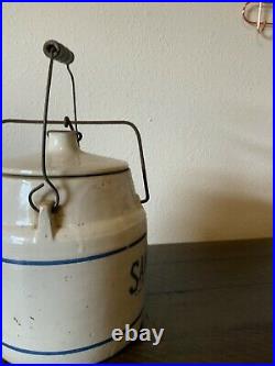 Sanford's Inks Stoneware Pottery Western Crock Jar Bail Top Handle Advertising