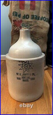 Scarce Antique Oversized W. H. Jones & Co 1851-1904 Boston Mass Stoneware Jug