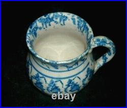 Scarce Blue & White Spongeware Shaving Mug (Double Banded) Stoneware Salt Glaze