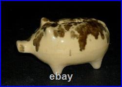 Short 3 3/4 Miniature Stoneware Figural Pig Bank Spongeware Yellow Ware