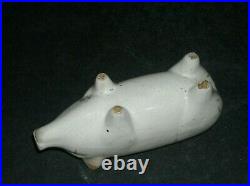 Small (4 3/4) Brown & White Stoneware Pig Bank Roseville Pottery Ohio Figural