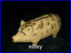 Small (4 3/4) Green Yellow Ware Stoneware Pig Bank Roseville Pottery Ohio