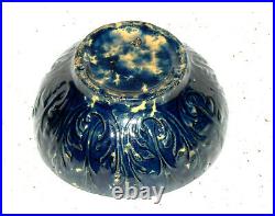 Small 6 3/8 Blue Sponged Embossed Yellow Ware Serving Bowl Spongeware Stoneware