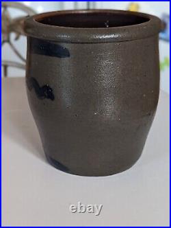 Small 6.5 Freehand 3 Stripe PA Pennsylvania Stoneware Cream Pot Crock