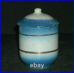Small Diffused Blue & White Stoneware NUTMEG Spice Jar Canister Salt Glaze