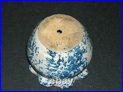 Small Miniature 3 1/8 Blue & White Spongeware Stoneware Planter Sponged