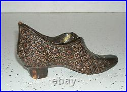 Small Miniature 5 1/4 Brown Albany Slip Glazed Stoneware Figural Shoe Slipper
