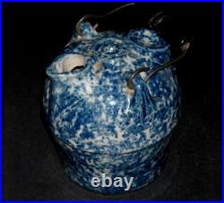 Small One Quart Blue & White Spongeware Grandmother's Maple Syrup Jug Stoneware