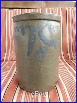 Solomon Bell Cobalt Decorated Stoneware Pottery Crock Strasburg Va 1 gallon