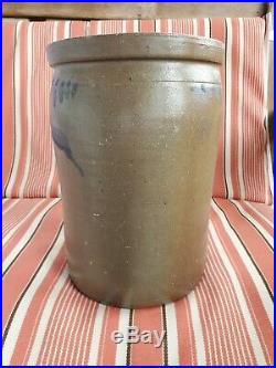 Solomon Bell Cobalt Decorated Stoneware Pottery Crock Strasburg Va 1 gallon