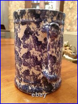 Spongeware MOUNTAIN PEAKS Blue & White Stoneware Pitcher Salt Glaze