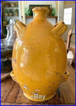 Stoneware French Antique Pottery Yellow Mustard Conscience Jug Pitcher Cruche