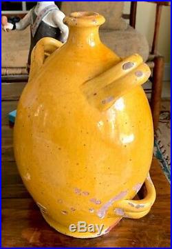 Stoneware French Antique Pottery Yellow Mustard Conscience Jug Pitcher Cruche