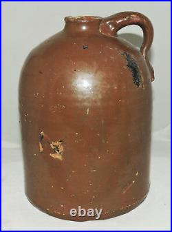 Stoneware JUG, prob Alabama, Randolph County, brown glaze, 11t, circa 1900
