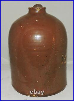 Stoneware JUG, prob Alabama, Randolph County, brown glaze, 11t, circa 1900