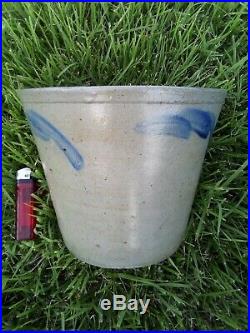 Stoneware gray blue Flower Pot Crock Pottery rare antique 7 8.5