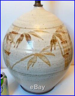 Super HUGE California ART POTTERY Stoneware LAMP Hand Ptd BAMBOO TREES Botanical