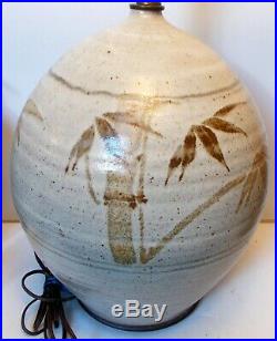 Super HUGE California ART POTTERY Stoneware LAMP Hand Ptd BAMBOO TREES Botanical
