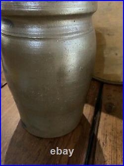 TWO Beautiful Cobalt Decorated Stoneware Canning Jars Crocks Great Condition